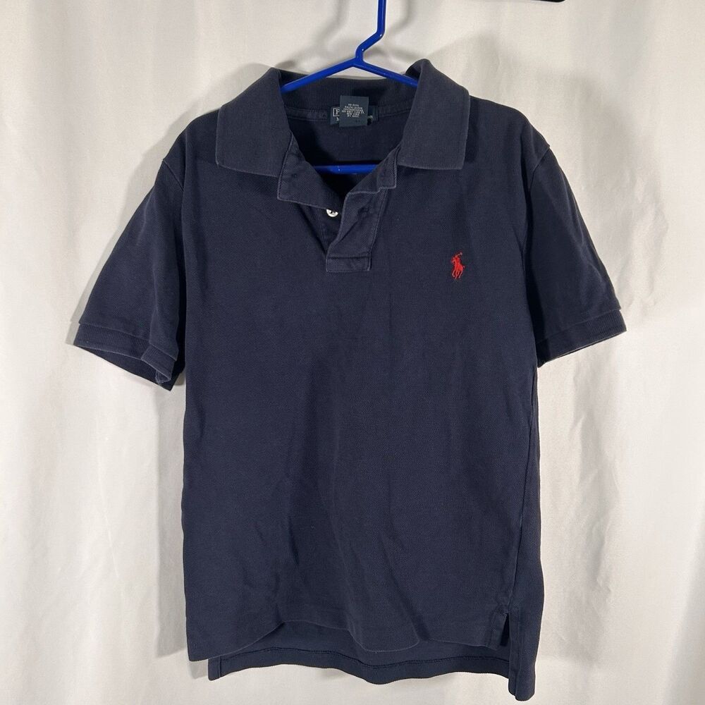 Polo Ralph Lauren Shirt Boys 8 Solid Blue Short Sleeve Red Pony 100% Cotton